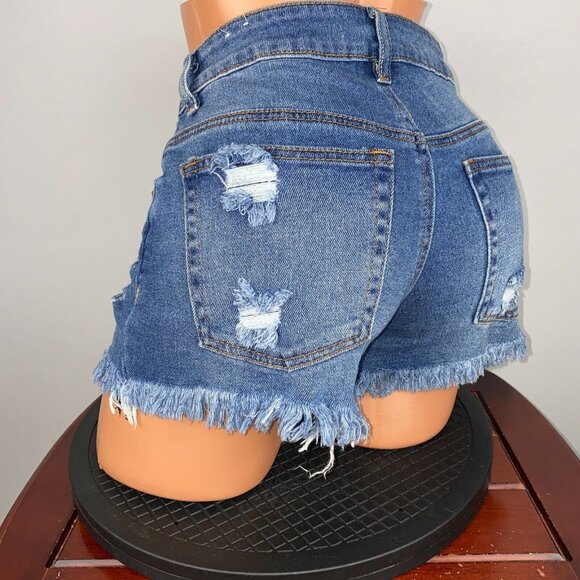 Almost Famous Juniors 3 Distressed Denim Fringe Hem Shorts Boho Festival Summer - Picture 5 of 11